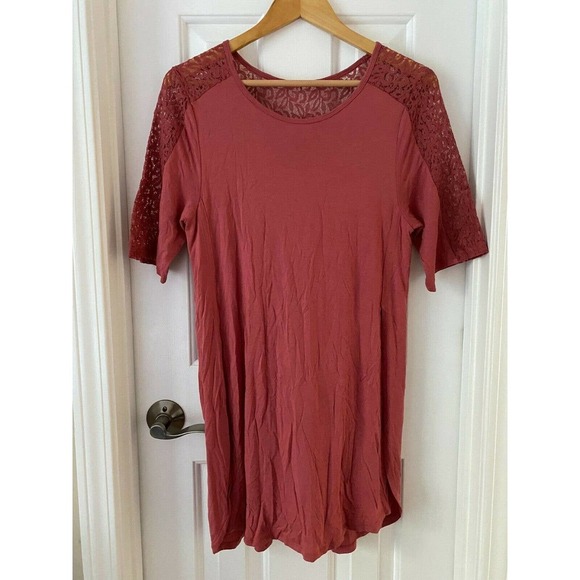 Old Navy Tunic LARGE TALL Short Sleeves Relaxed Fit Lace Detail Rust NEW - Picture 1 of 6